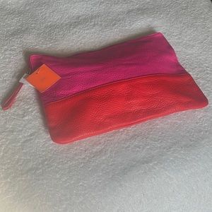 Gap Women’s Red & Fuchsia Leather Clutch Bag w/ Red Handle (NWT)